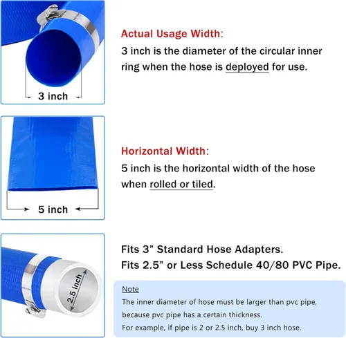 Miniatura 2 de DAVCO 3" x 100 pies Manguera de retrolavado para piscina, manguera de descarga de agua de PVC azul resistente de 3 pulgadas de diámetro y 5 pulgadas