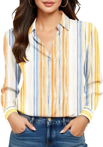 Miniatura 10 de Camisas sin planchado y sin arrugas para mujer, con botones, de manga larga, de seda de morera, blusas casuales para el trabajo