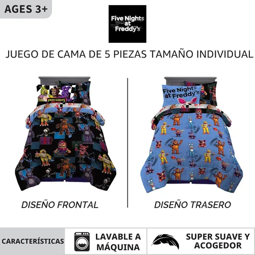 Miniatura 3 de Franco - Juego de edredón y sábanas supersuaves con funda para niños, 5 piezas, tamaño individual, Five Nights At Freddy's Cinco noches en Freddy's