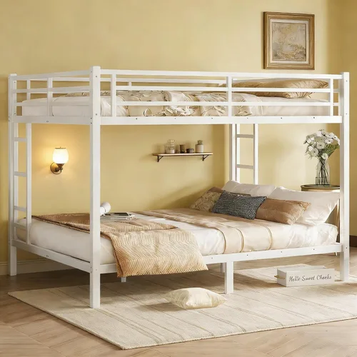 Miniatura 14 de Bellemave Litera individual XL sobre tamaño Queen con escaleras, marco de literas de metal con barandillas de longitud completa, litera resistente