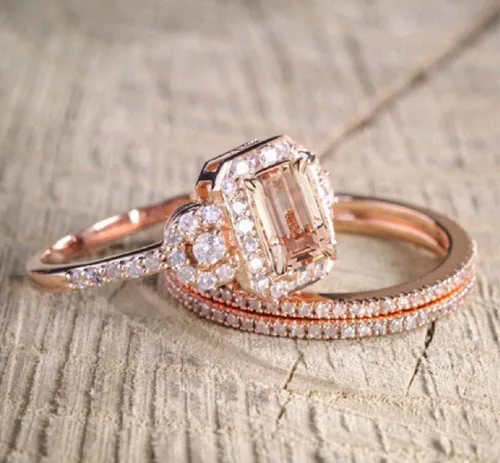 Miniatura 4 de Elegante anillo de compromiso de morganita relleno de oro rosa de 18 quilates para mujer, talla 6-10 (EE. UU. 7)