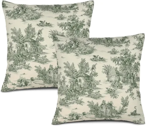 Miniatura 9 de Blue Toile - Juego de 2 fundas de almohada estilo rústico francés, fundas de almohada vintage de 18 x 18 pulgadas, para sofá, sala de estar