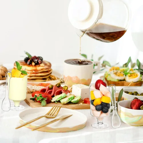 Miniatura 6 de Eupako Mini tazas de postre con cucharas de 4 onzas líquidas – Vasos de plástico transparente para parfait, taza pequeña redonda para aperitivos
