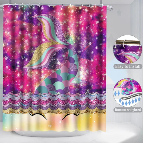 Miniatura 3 de Poedist Juego de 4 cortinas de ducha de baño, juego de baño para niños, juegos de cortinas de ducha espaciales con alfombras