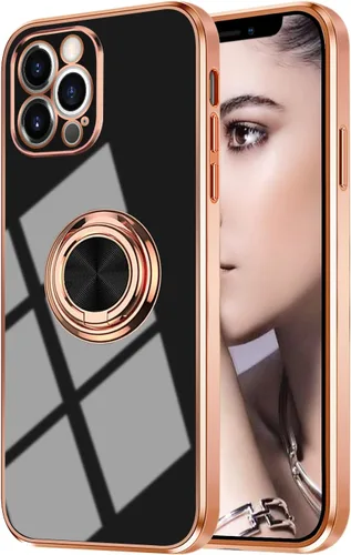 Miniatura 71 de Compatible con iPhone 11 Kickstand, anillo de rotación de 360 grados integrado con borde de oro rosa brillante que funciona con soporte magnético