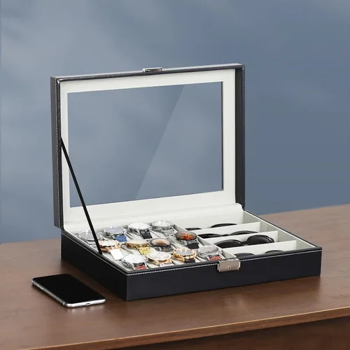 Miniatura 21 de AUTOARK AW-004 - Caja de cuero para 6 relojes y 3 lentes y gafas de sol con organizador de joyas, cajas de almacenamiento para hombre y mujer, tapa