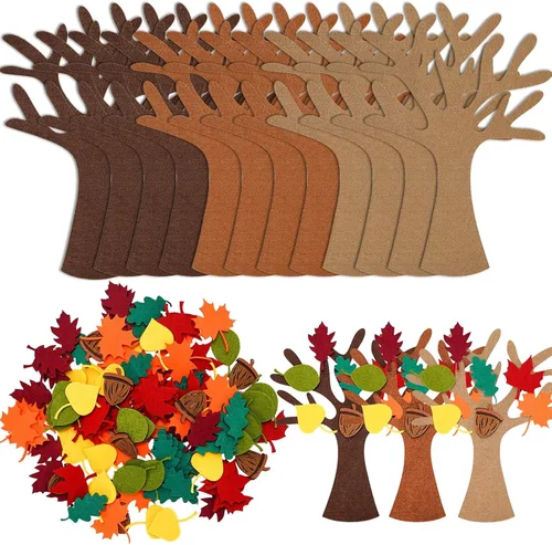 Whaline Kit de manualidades de fieltro de árbol de agradecimiento, 192 piezas, árboles de otoño, hojas de arce, adornos de fieltro para bricolaje,