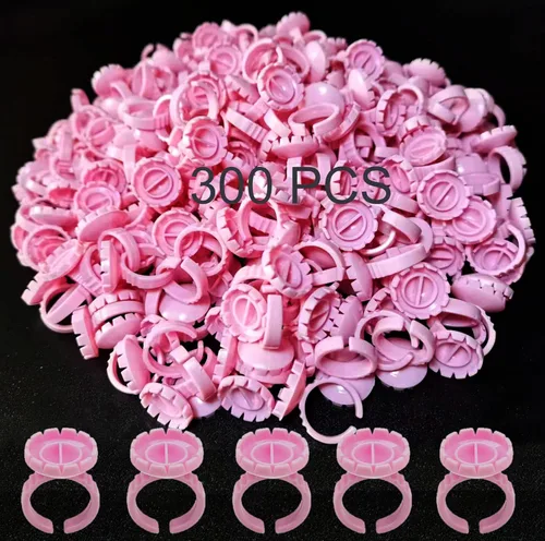 300 anillos de pegamento para pestañas, anillos de pegamento inteligentes para extensiones de pestañas, anillos desechables para suministros de Rosa