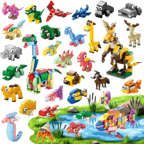 30 paquetes de recuerdos de fiesta de animales para niños, 999+ piezas de bloques de construcción, 3 estilos de dinosaurios/mar/bosque, 10 en 1,