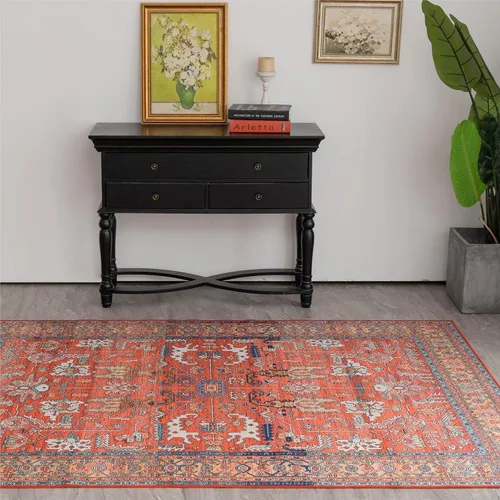 Miniatura 308 de Syalife 4x6 Alfombra Lavable para Área, Ultra Suave Antideslizante, Pila Baja, Alfombra Vintage Resistente a Manchas para Sala de Estar, Alfombra