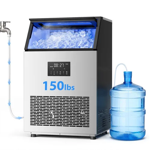 Miniatura 10 de Máquina de hielo comercial, 100 libras/24 horas debajo de la encimera/máquina de hielo independiente con entrada de agua de galón autocebante y agua