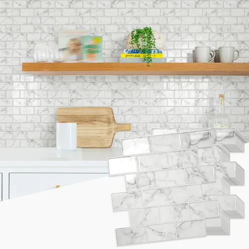 Miniatura 13 de STICKGOO - Azulejos de metro blancos para despegar y pegar, azulejos adhesivos para cocina (paquete de 1, diseño más grueso)