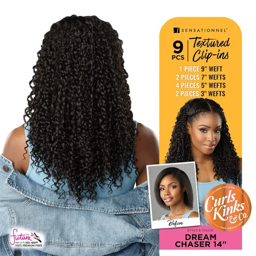 Miniatura 4 de Sensationnel Curls Kinksandco Clip In - Dream Chaser - Paquete de 9 clips fáciles de usar para cabello natural de 3C a 4C (1 JETBLACK)