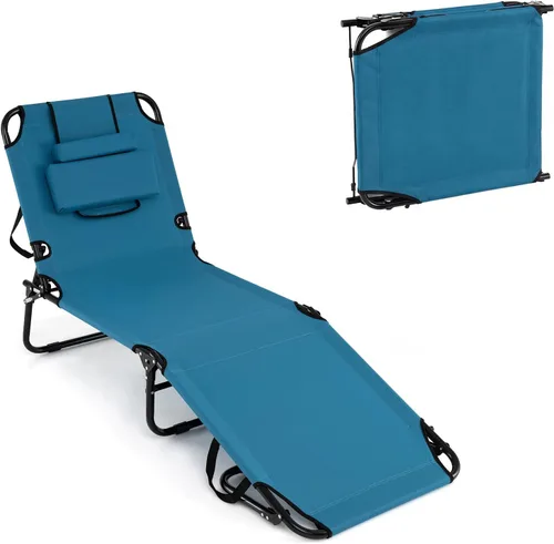 Miniatura 8 de HAPPYGRILL Tumbona plegable con agujero facial y almohadas desmontables, silla de bronceado portátil para tomar el sol con 5 posiciones ajustables