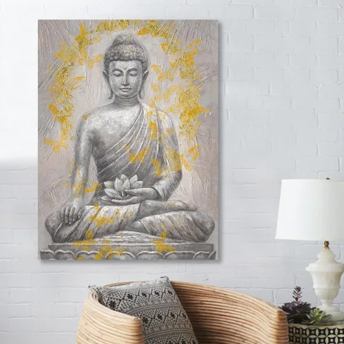 Miniatura 4 de Yidepot Lienzo decorativo de Buda para pared, lámina dorada: estatua zen con textura de flor de loto para budismo, decoración de pared, carteles