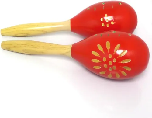 Miniatura 3 de MRC1 Large Maracas Puerto Rican Style, 10 1/2" Hand Painted Wood, Tapered Handle Color múltiple