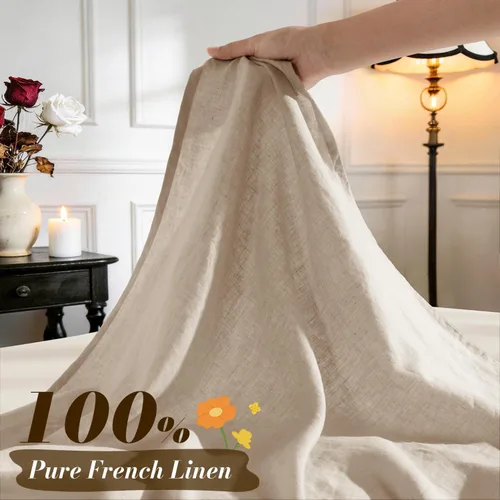 Miniatura 2 de SONORO KATE Sábanas de cama de lino francés 100% puro, tamaño Queen, sábanas de cama de lino transpirables y duraderas, antidesgarro, lavables a