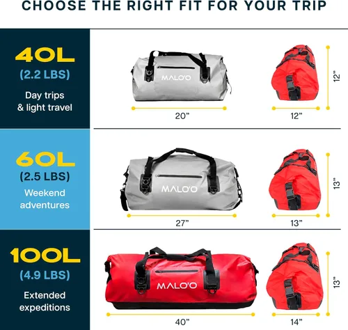 Miniatura 6 de Bolsa de lona impermeable seca Malo’o, bolsa de equipo resistente enrollable con tapa superior impermeable y correas Molle, bolsa marina para kayak