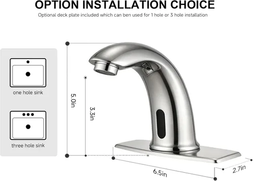 Miniatura 5 de Grifo de lavabo de baño sin contacto con sensor de movimiento automático, grifo de baño comercial con placa de cubierta, grifo de latón macizo de 1