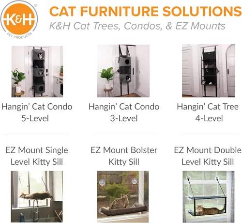 Miniatura 7 de K&H Pet Products Árbol colgante para gatos de 3 niveles, muebles para gatos montados en la puerta, ahorro de espacio, nivel de malla, agujeros