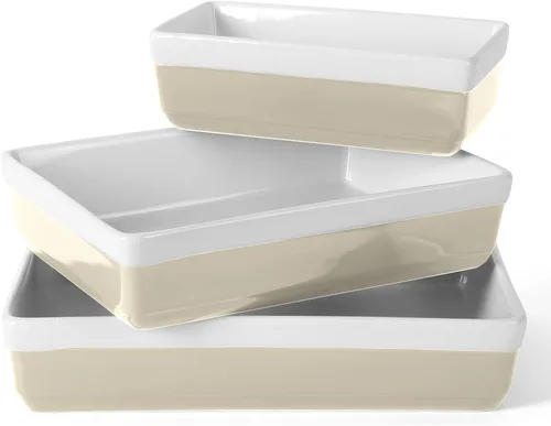 Martha Stewart Juego de 3 piezas de cerámica para horno y mesa – Juego de cacerola y fuente para hornear – Gris – Cerámica resistente apta para