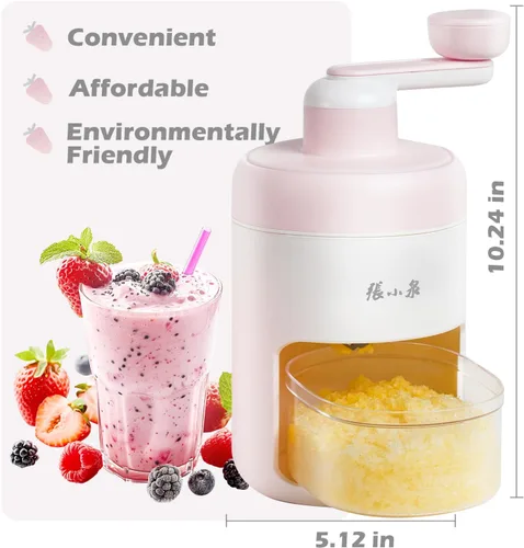 Miniatura 6 de Máquina manual de hielo con manivela, máquina de cono de nieve con bandejas de hielo, sin BPA, ideal para uso doméstico y de campamento Rosa
