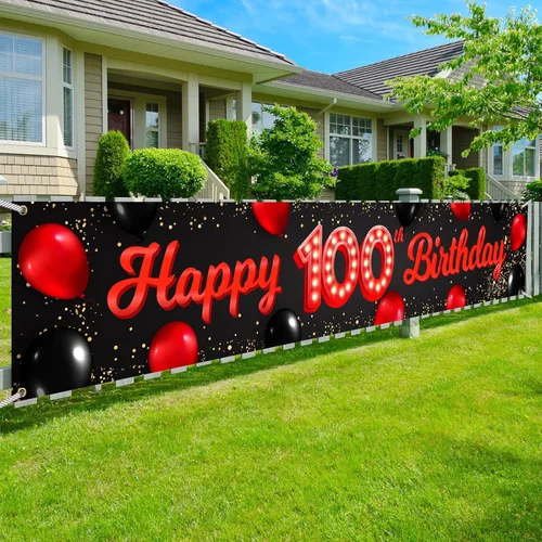 Miniatura 82 de Cartel de feliz cumpleaños número 10 color rojo y negro, globos para decoración temática para patio, jardín, niñas, mujeres, princesas, decoraciones