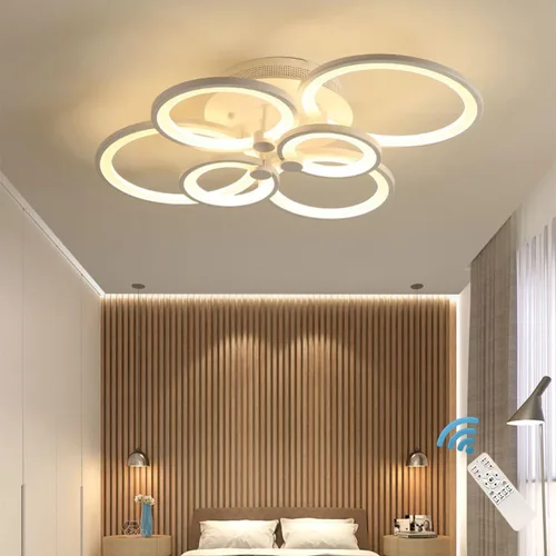 Miniatura 12 de Ganeed Lámpara de techo LED regulable, moderna lámpara de techo de 4 anillos con control remoto, 60 W, luces de techo doradas para sala de estar