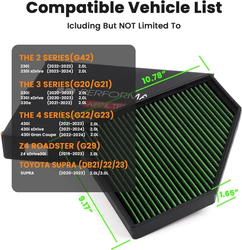 Miniatura 6 de Filtro de aire de motor G20 compatible con BMW 2019 2020 2021 2022 2023 Z4, 330i, 430i, 230i, 230i, reemplazo de filtros de aire de alto flujo
