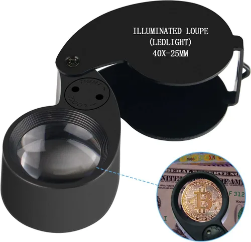Miniatura 4 de Lupa de aumento 40X para joyería, lente de cristal plegable + lupa LED de lazo de aumento de metal completo (negro)