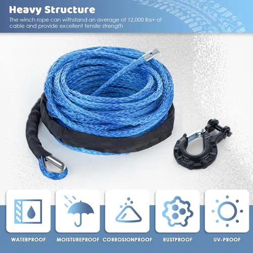 Miniatura 2 de Cuerda de cabrestante sintética de 5/16 pulgadas x 50 pies, cuerda de cable sintética de 13000 libras con funda protectora + gancho de cabrestante