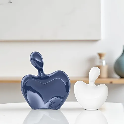 Miniatura 2 de XMGZQ Figuras de cerámica azul y blanca para decoración del hogar, compromiso de boda, regalo romántico para marido, esposa, estatua de amor grande