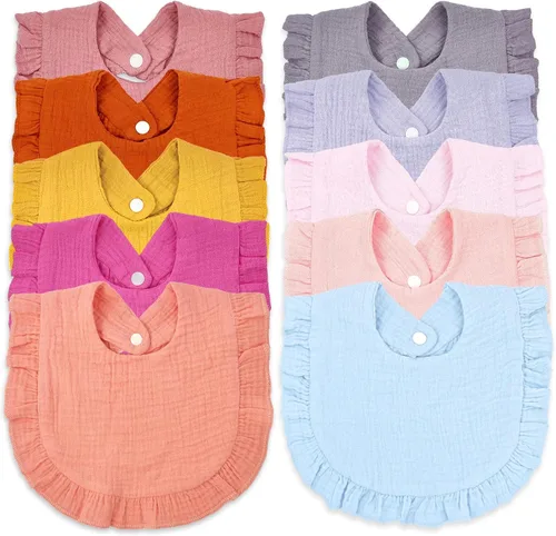Miniatura 10 de EllieHouse Baberos para bebés para niñas y niños, paquete de 10 baberos de muselina de algodón para bebés y niños pequeños Azul bebé