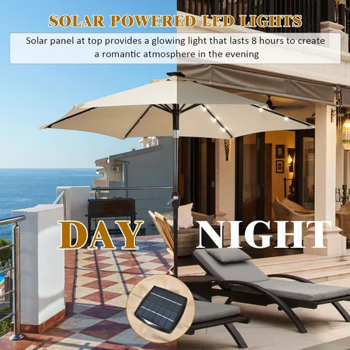 Miniatura 6 de Tangkula Sombrilla solar de patio de 9 pies, sombrilla de mercado de mesa al aire libre con 18 luces LED, ajuste de inclinación, mango de manivela