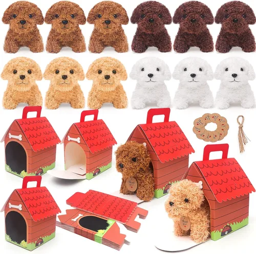 HAPGFS 12 piezas de cachorros de peluche mini con llavero, adopta un perro de fiesta con bolsas de regalo, animales a granel con juguetes de regalo