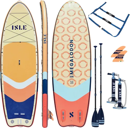 Miniatura 12 de ISLE Megalodon - Tabla de remo inflable y paquete de accesorios iSUP – Capacidad de hasta 1,050 libras, duradera, ligera, estable – 12 pies de largo