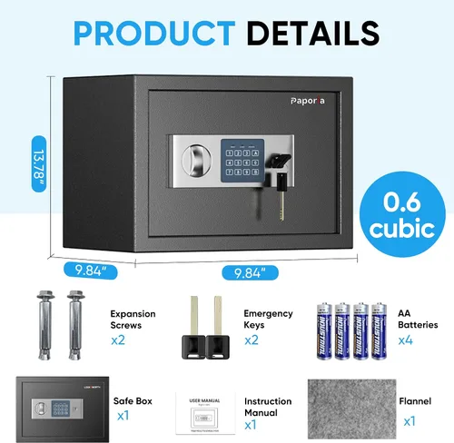Miniatura 2 de Caja fuerte digital para el hogar, caja de seguridad para pies, caja de seguridad para dinero, joyas, documentos y armas, seguridad digital