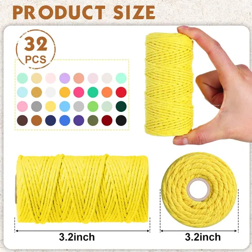 Miniatura 2 de 32 rollos de cuerda de macramé de 3 hebras de 0.079 in x 1760 yardas, cuerda de algodón natural a granel, cuerda de algodón