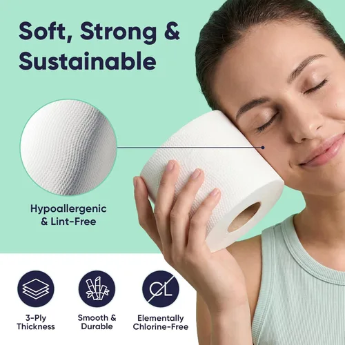 Miniatura 3 de Save Trees Papel Higiénico de Bambú - 80 Rollos de Papel Higiénico Orgánico Seguro para Fosas Sépticas - 3 Capas, 300 Hojas por Rollo - Libre