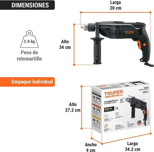 Miniatura 11 de Industrial 1/2 Rotomartillo 900 W
