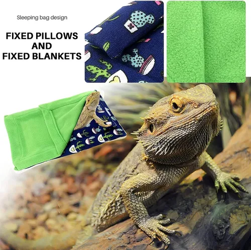 Miniatura 5 de Cama de dragón barbudo con almohada, saco de dormir de lagarto, manta suave y cálida, terrarios accesorios para reptil, lagarto y dragón barbudo Azul