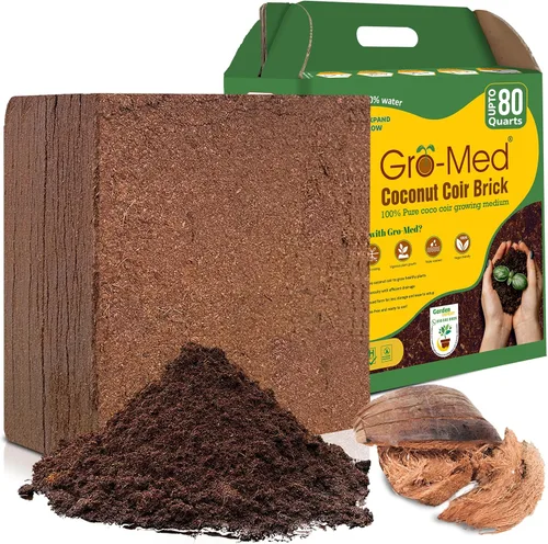 Gro-Med - Ladrillo de fibra de coco de 10 libras - Se expande a 80 cuartos de galón - Fibra de coco orgánica enriquecida - Tierra para macetas para