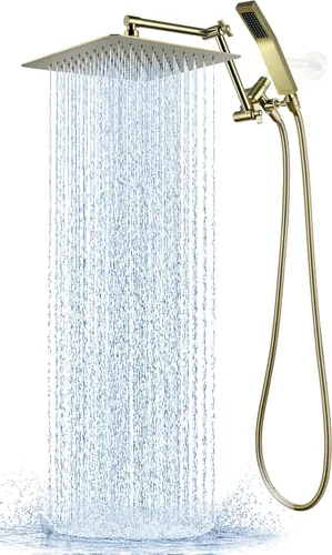 Miniatura 21 de G-Promise Cabezal de ducha de metal de 10 pulgadas con combo de rociador de mano, desviador de 3 ajustes, brazo de extensión ajustable con juntas