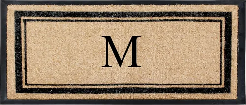 Miniatura 79 de A1 Home Collections Felpudo con monograma de fibra de coco natural y goma, resistente y antidesprendimiento, tapete de entrada grueso y duradero, P