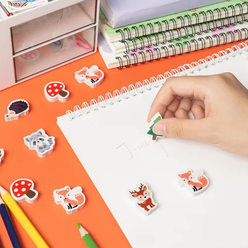Miniatura 3 de Yopyame 60 piezas de borrador de animales del bosque para niños, surtido a granel, borrador de lápices novedosos, lindos borradores de rompecabezas