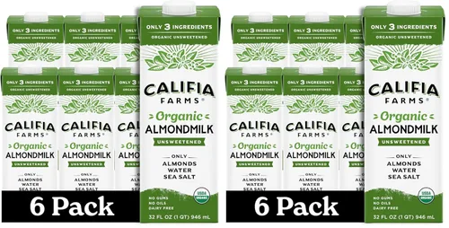 Califia Farms - Leche orgánica de almendras sin azúcar, 32 onzas, sin lácteos, vegana, a base de plantas, keto, vegano, sin gluten, sin OMG,