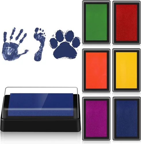 Outus 6 almohadillas de tinta reutilizables pequeñas para huellas de bebé, huella de mano, almohadilla de tinta no tóxica, sello de pies y manos