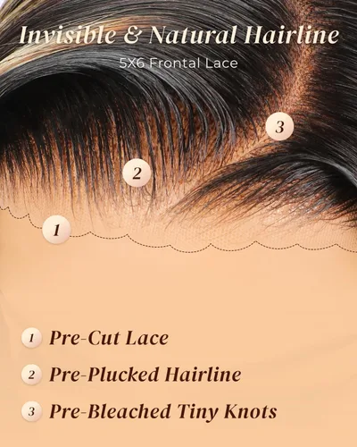 Miniatura 3 de Arabella 5x6 Pelucas listas para usar sin pegamento de cabello humano 1B/27 con encaje frontal resaltado, pelucas de cabello humano con densidad