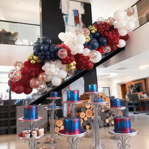 Miniatura 4 de Kit de arco de globos rojos, blancos y azules, guirnalda de globos dorados metálicos con globos de confeti para graduación, béisbol, patriótico