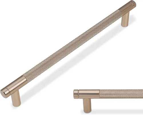 Miniatura 20 de Paquete de 10 tiradores para gabinete de cocina, tiradores mate negro y bronce champán, tiradores de cajón estriados negros, herrajes de cocina